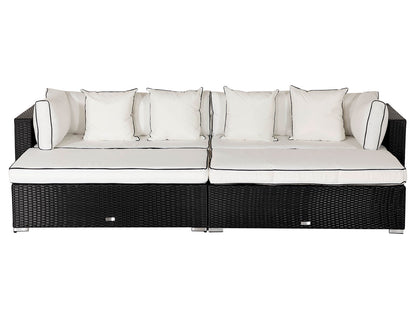 Monaco Rattan Garden Day Bed Sofa Set in Black and Vanilla