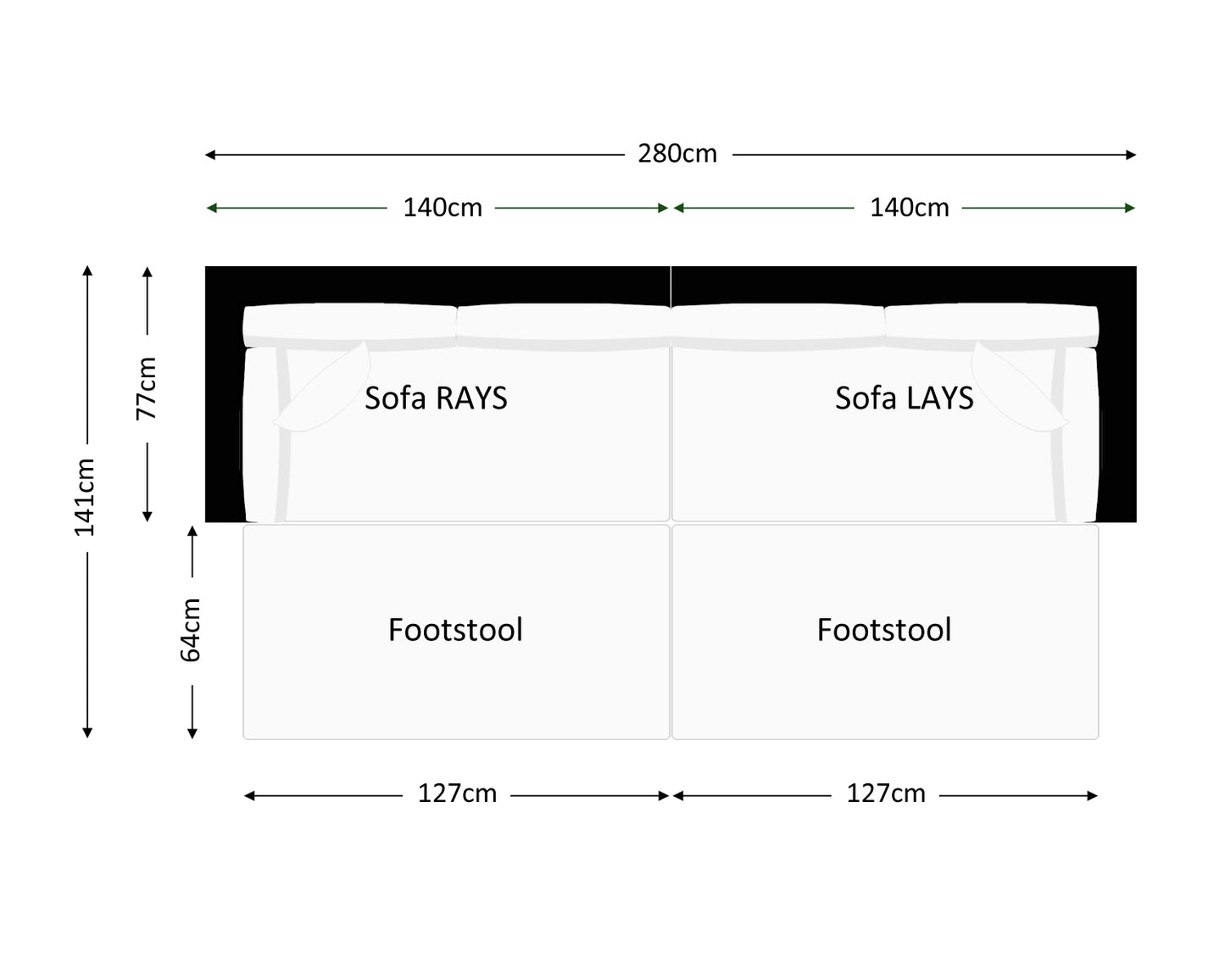 Monaco Rattan Garden Day Bed Sofa Set in Black and Vanilla