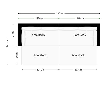 Monaco Rattan Garden Day Bed Sofa Set in Black and Vanilla