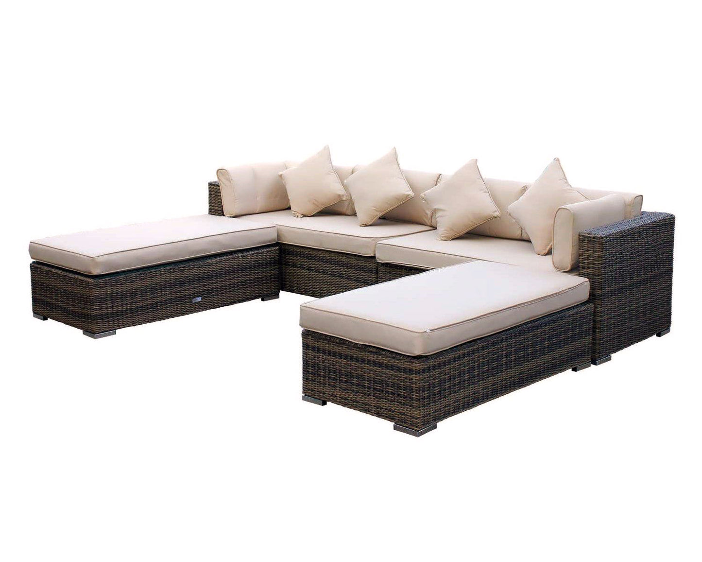 Monaco Rattan Garden Day Bed Sofa Set in Premium Truffle Brown and Champagne