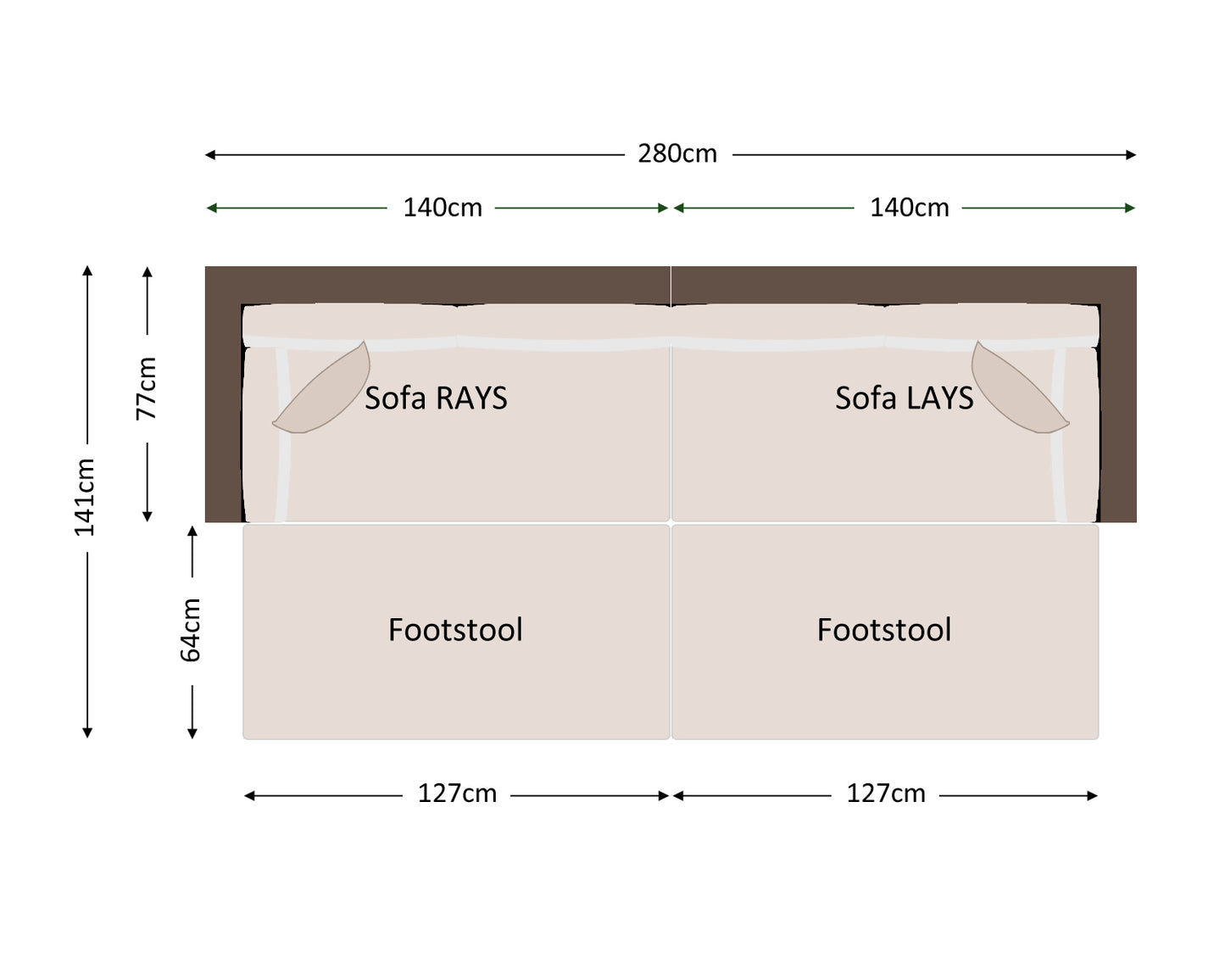 Monaco Rattan Garden Day Bed Sofa Set in Premium Truffle Brown and Champagne