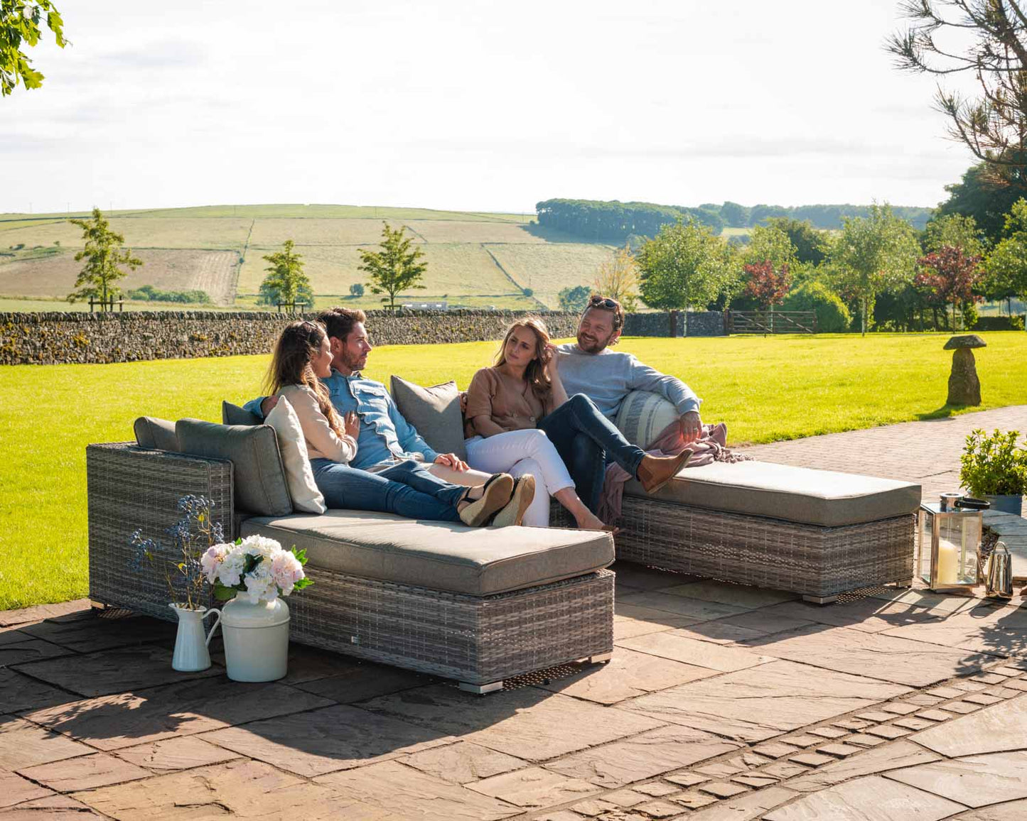 Monaco Rattan Garden Day Bed Sofa Set in Grey