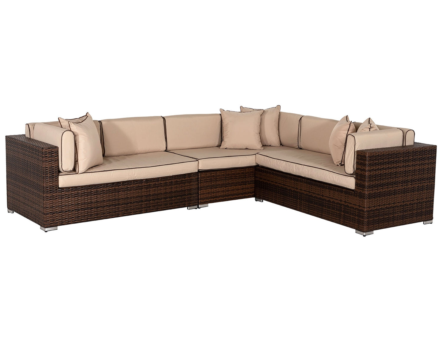 Monaco Rattan Garden Lefthand Corner Sofa Set in Chocolate and Cream