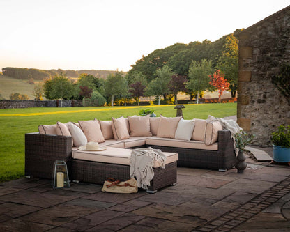 Monaco Rattan Garden Lefthand Corner Sofa Set in Chocolate and Cream