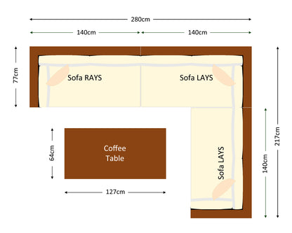 Monaco Rattan Garden Lefthand Corner Sofa Set in Chocolate and Cream