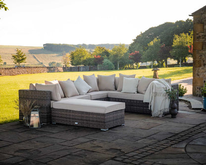Monaco Rattan Garden Lefthand Corner Sofa Set in Premium Truffle Brown and Champagne
