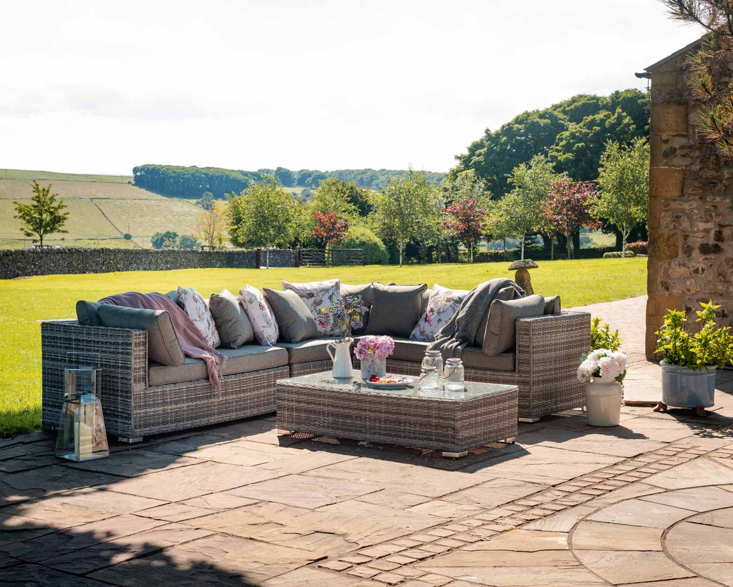 Monaco Rattan Garden Lefthand Corner Sofa Set in Grey