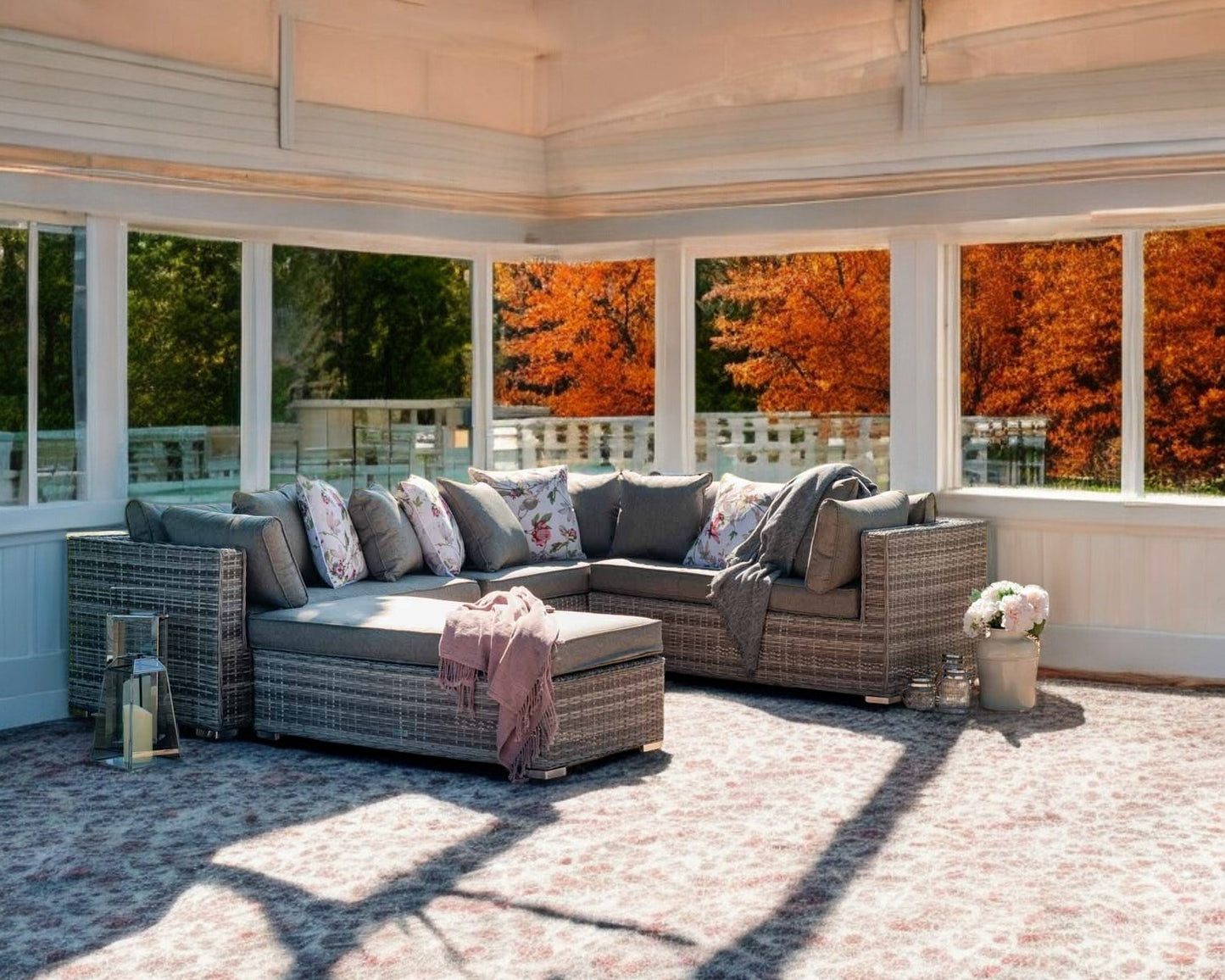 Monaco Rattan Garden Lefthand Corner Sofa Set in Grey