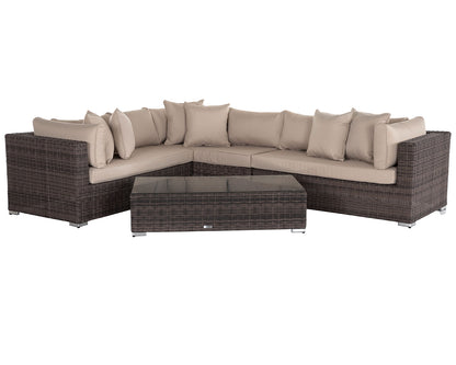 Monaco Rattan Garden Righthand Corner Sofa Set in Premium Truffle Brown and Champagne