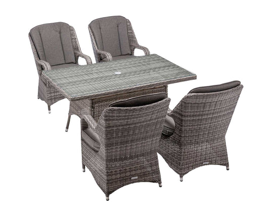 Marseille 4 Rattan Garden Dining Chairs and Rectangular Table in Grey