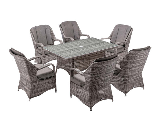 Marseille 6 Rattan Garden Dining Chairs and Rectangular Table in Grey