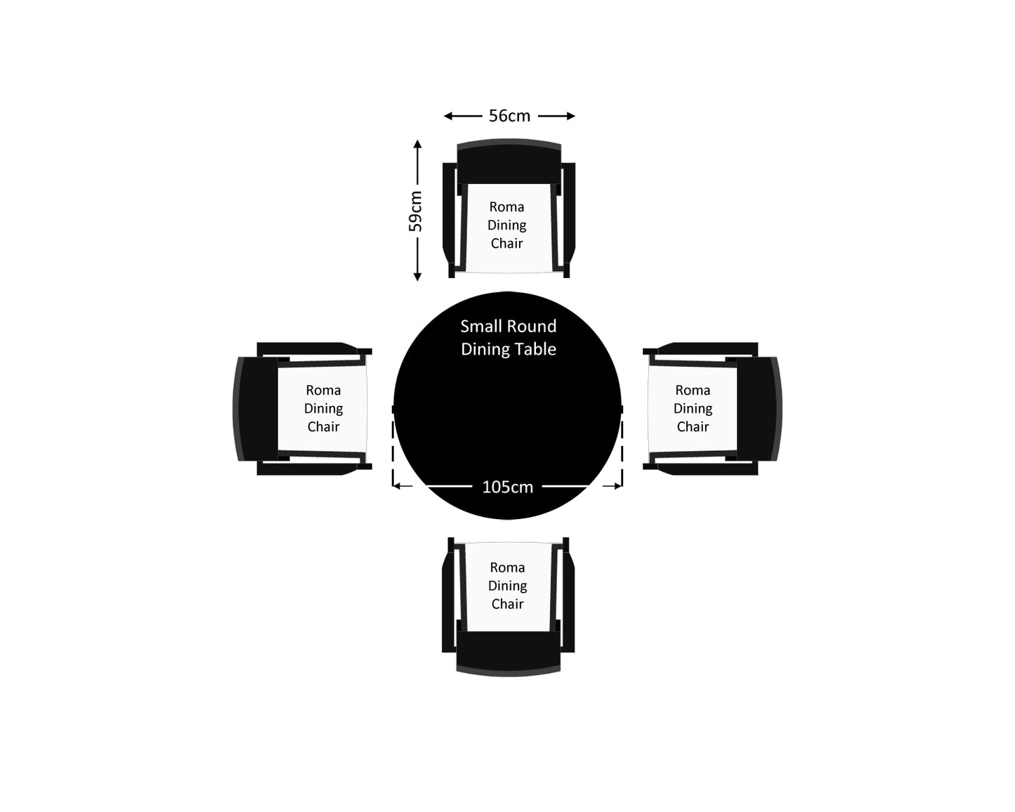 Roma 4 Rattan Garden Chairs and Small Round Table Set in Black and Vanilla
