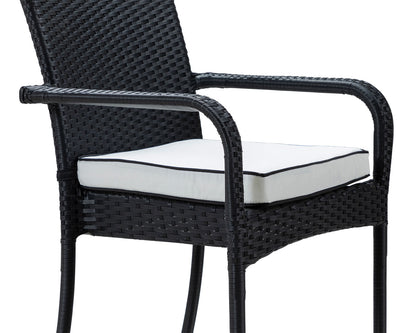 Roma 4 Rattan Garden Chairs and Small Round Table Set in Black and Vanilla