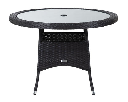 Roma 4 Rattan Garden Chairs and Small Round Table Set in Black and Vanilla