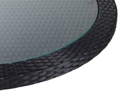 Roma 4 Rattan Garden Chairs and Small Round Table Set in Black and Vanilla