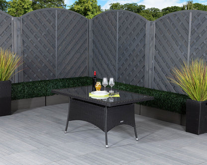 Roma 6 Rattan Garden Chairs and Small Rectangular Table Set in Black & Vanilla