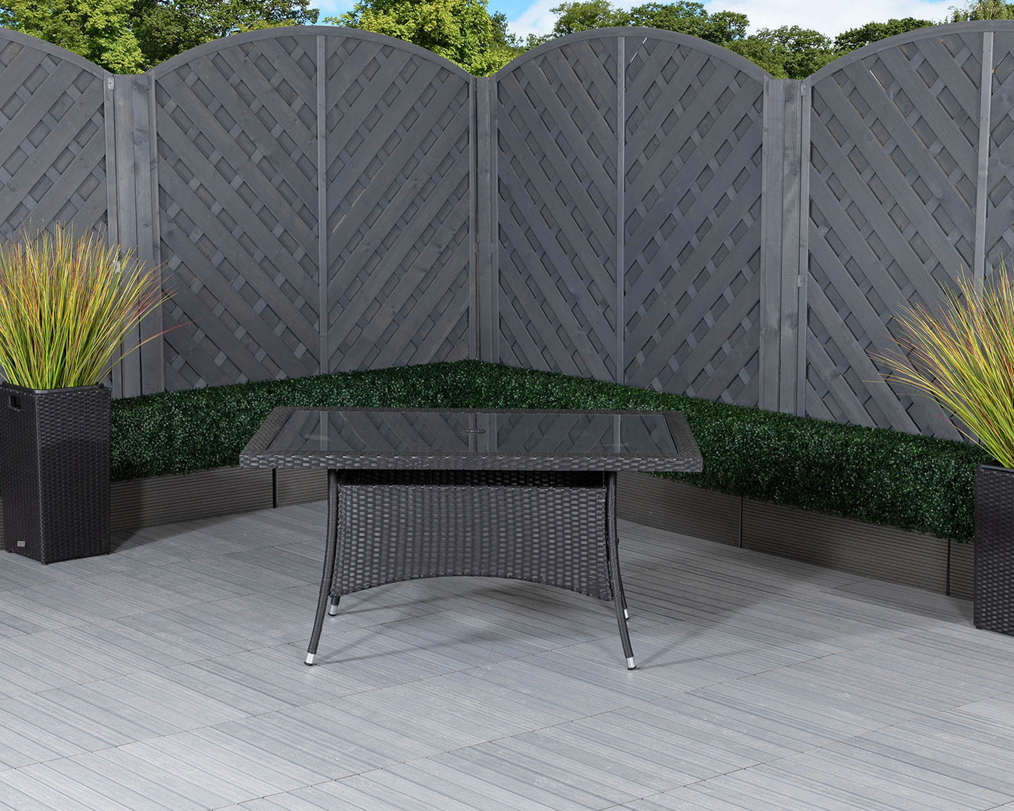 Roma 6 Rattan Garden Chairs and Small Rectangular Table Set in Black & Vanilla