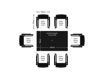 Roma 6 Rattan Garden Chairs and Small Rectangular Table Set in Black & Vanilla