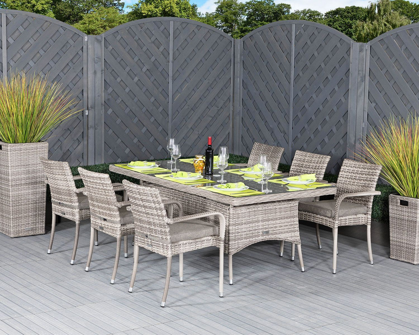 Roma 6 Stackable Chairs and Square Dining Table in Grey