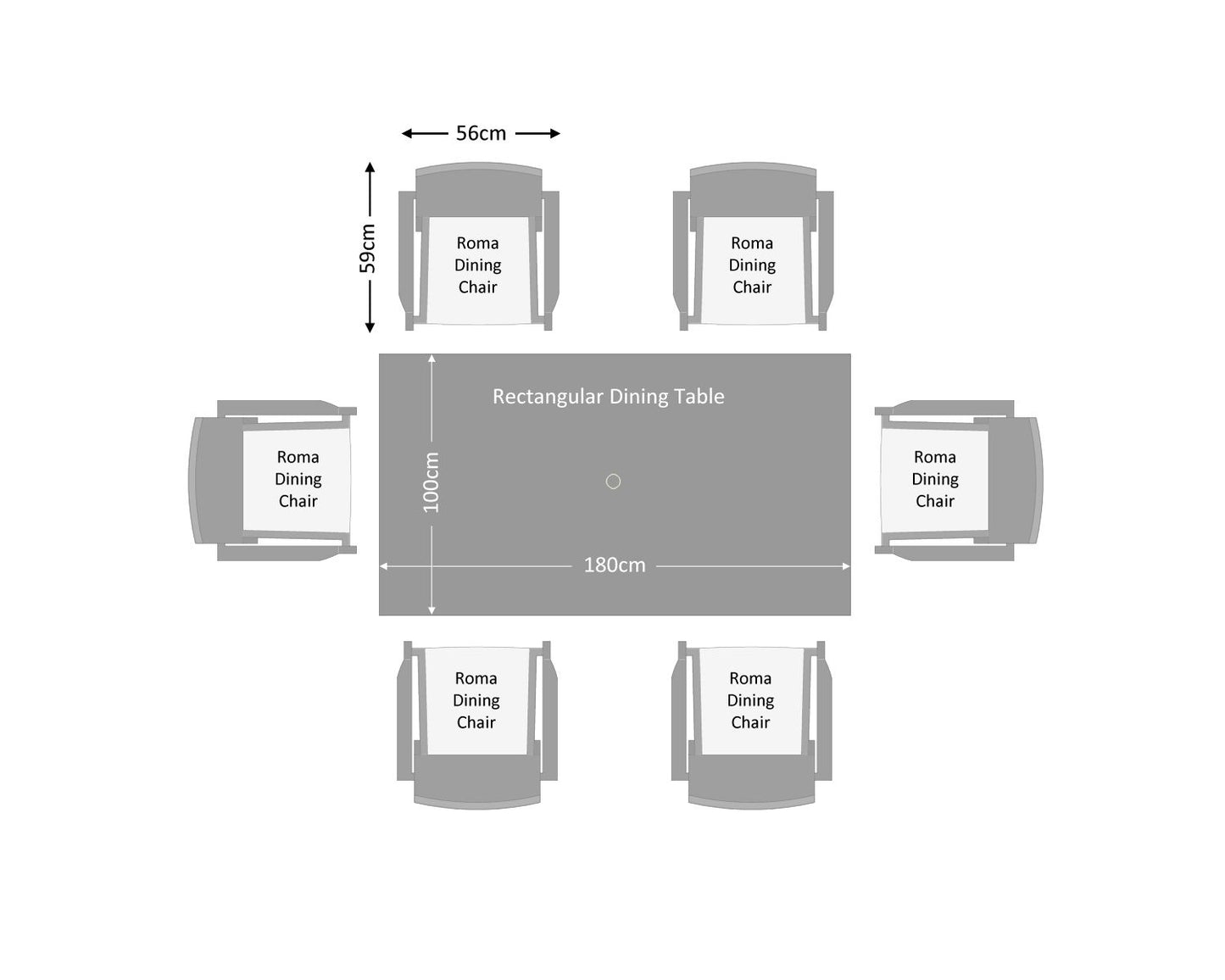 Roma 6 Stackable Chairs and Square Dining Table in Grey