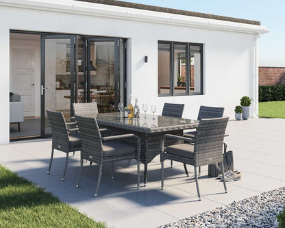 Roma 6 Stackable Chairs and Square Dining Table in Grey