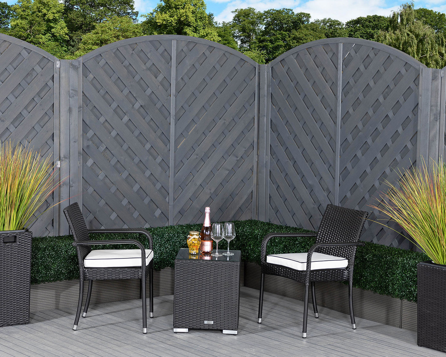 Roma Rattan Garden Bistro Square Set in Black and Vanilla