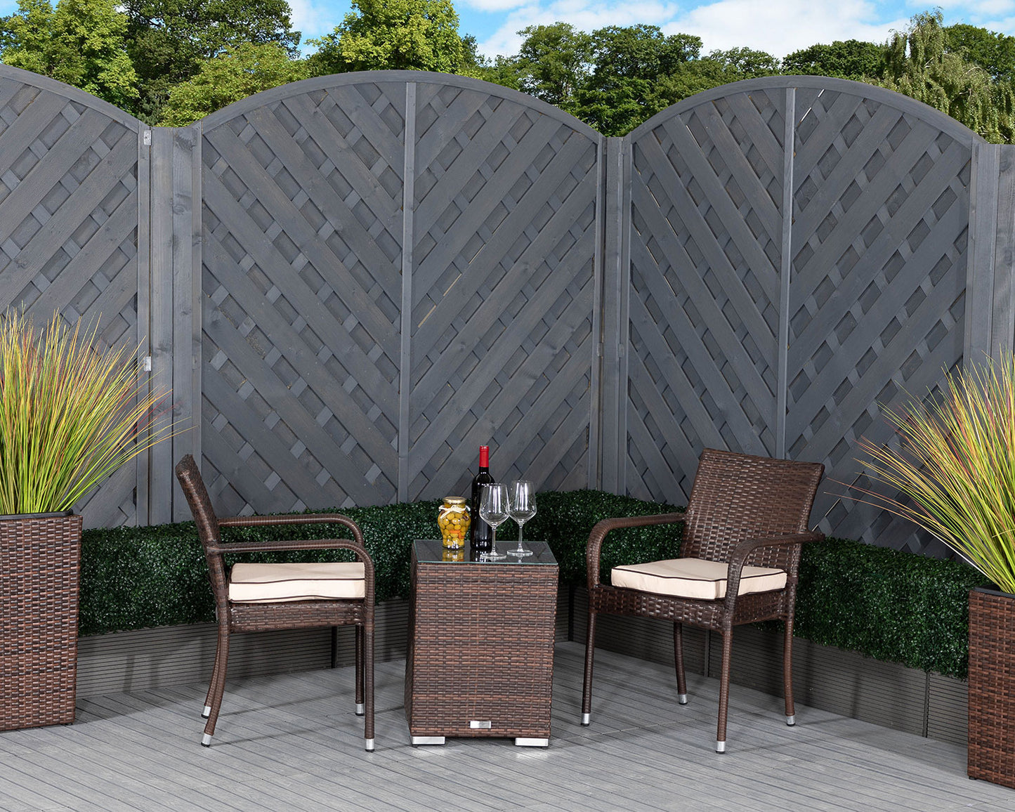 Roma Rattan Garden Bistro Square Set in Chocolate and Cream