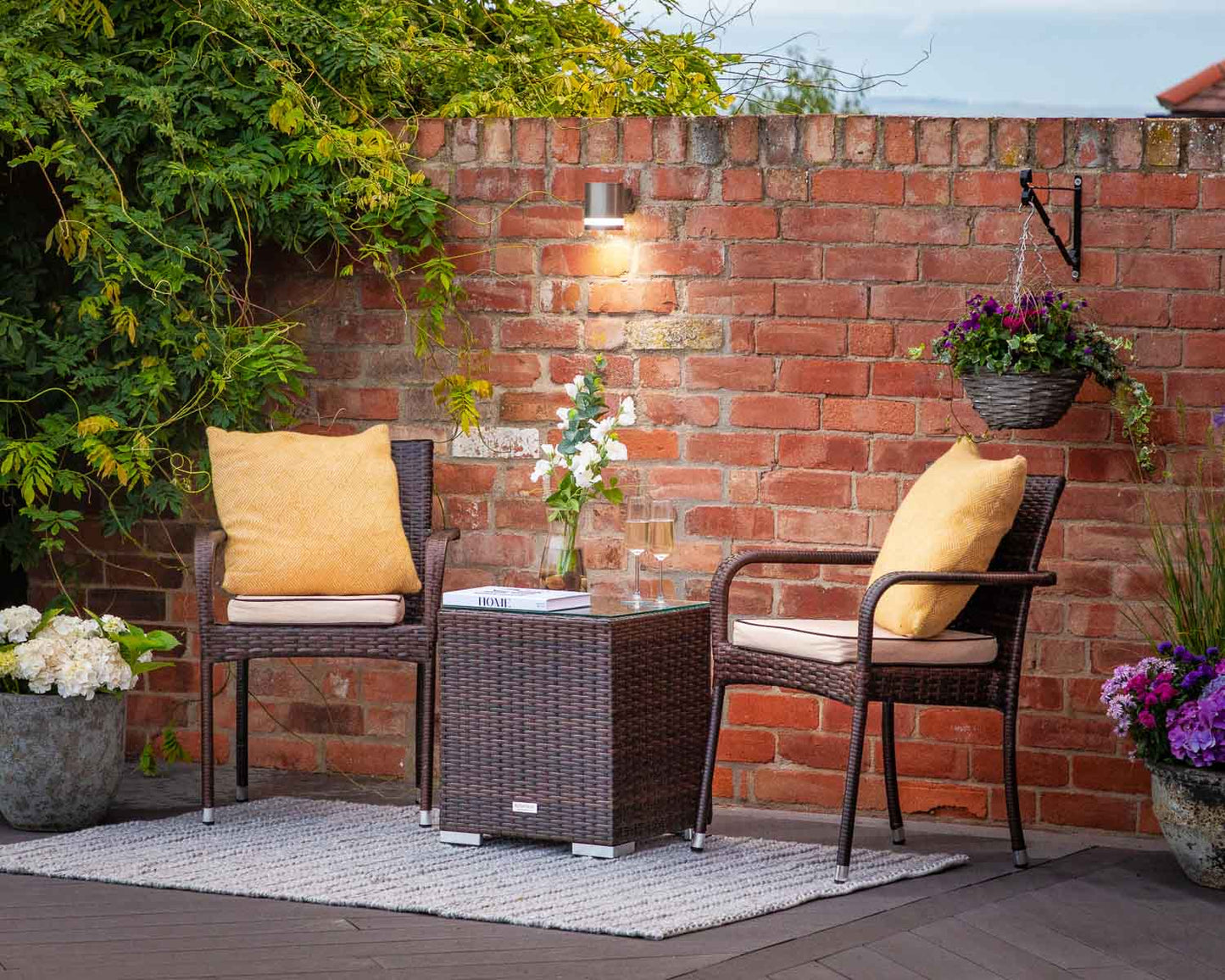 Roma Rattan Garden Bistro Square Set in Chocolate and Cream