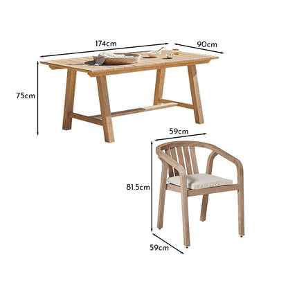 Shiro 6 Seater Wooden Rectangular Garden Dining Table with 6 Shiro chairs - Laura James