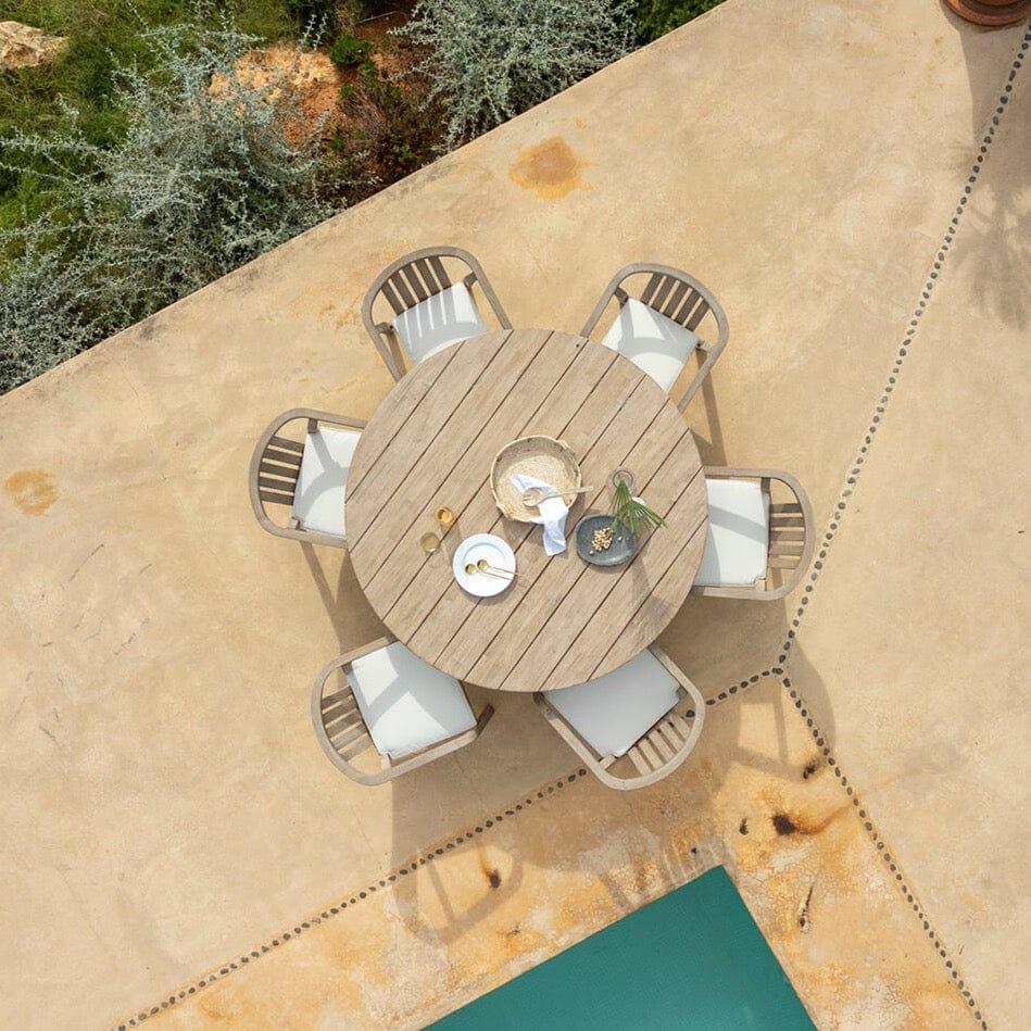 Shiro 6 Seater Wooden Round Garden Dining Table with 6 Shiro chairs - 160cm - Laura James