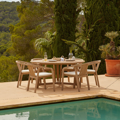 Shiro 6 Seater Wooden Round Garden Dining Table with 6 Shiro chairs - 160cm - Laura James