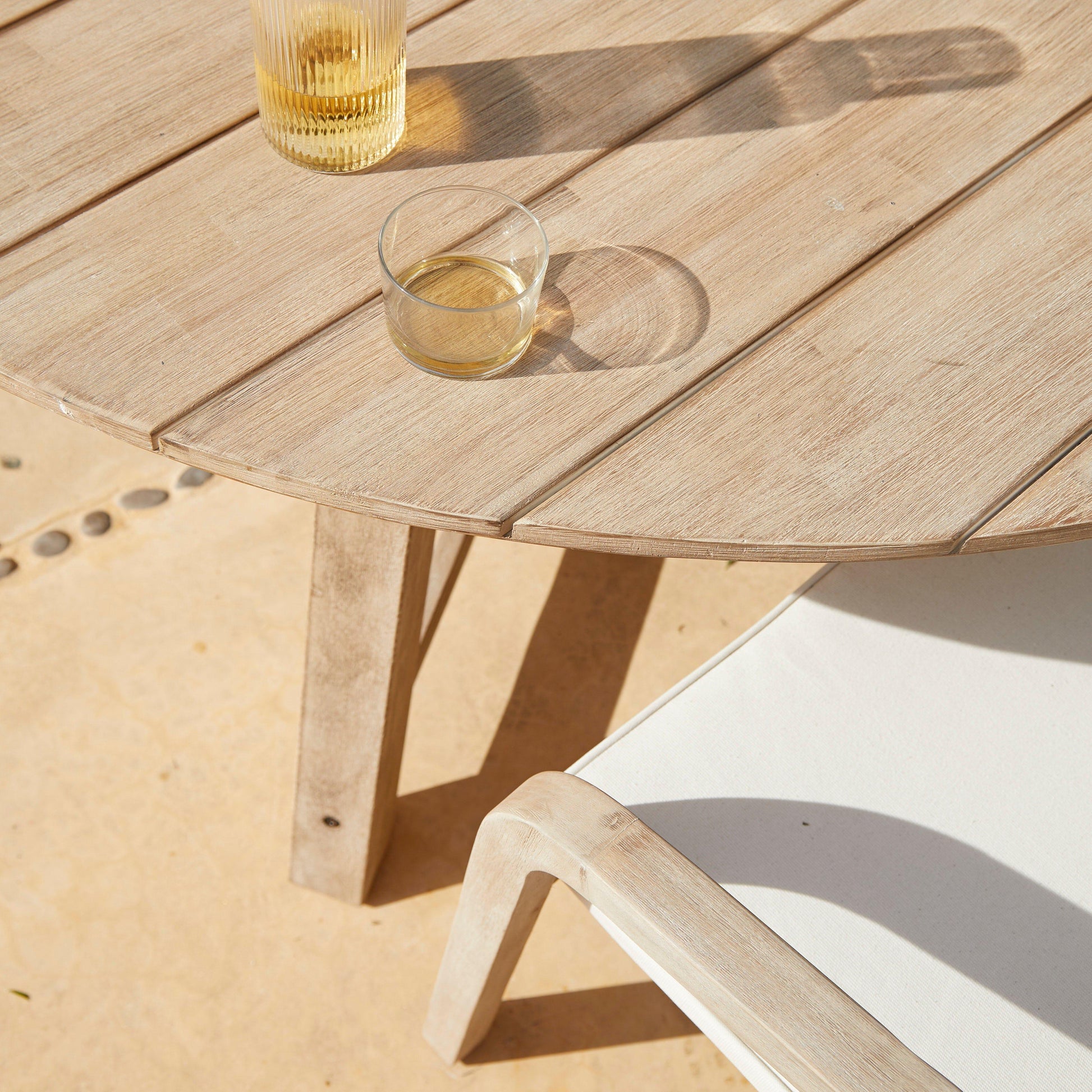 Shiro 6 Seater Wooden Round Garden Dining Table with 6 Shiro chairs - 160cm - Laura James