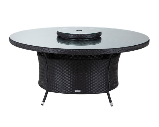 Large Round Dining Table with Lazy Susan and Cover, Black, Glass