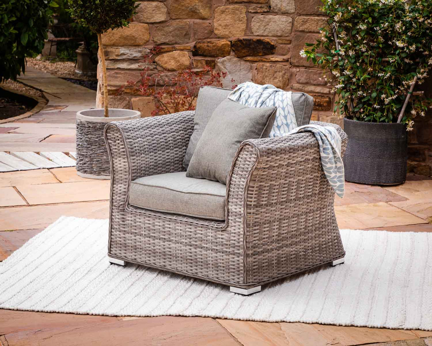 Lisbon Rattan Garden Armchair in Grey